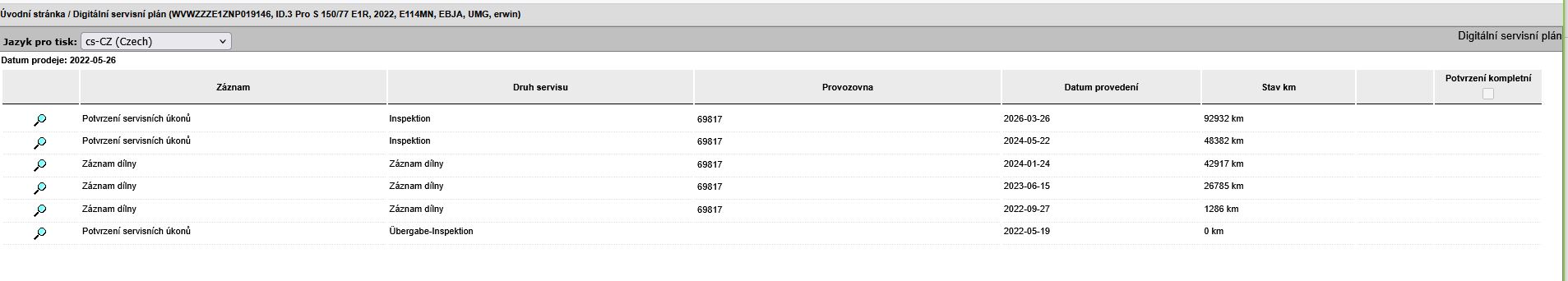 DIGITÁLNÍ SERVISNÍ PLÁN Id3 BÍLÉ